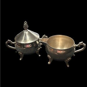 Vintage Silver Plate Sugar Pot & Creamer Pitcher Set Footed Jug Container Decor
